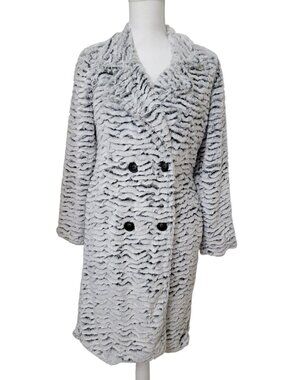 APNY Size S Black & White Textured Faux Fur Duster Coat